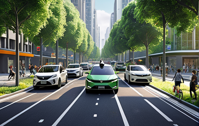 **

Prompt: A futuristic cityscape showcasing autonomous cars seamlessly navigating through streets filled with green spaces and pedestrians. Incorporate elements of shared mobility, like bike lanes and integrated public transport systems. The overall atmosphere should be clean, efficient, and eco-friendly, demonstrating the potential of autonomous vehicles to revolutionize urban planning.

**