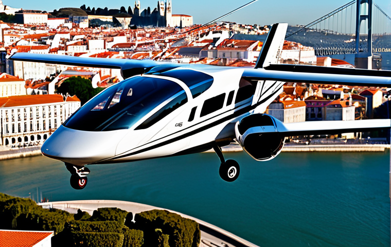 **
"A sleek, modern eVTOL (Joby Aviation style, 5-seater) flying over a bustling, sunny Lisbon cityscape. The vehicle is painted in a professional, neutral color scheme. Below, the Tagus River reflects the sunlight. In the background, iconic landmarks like the Jerónimos Monastery are visible. Focus on clear skies and a sense of advanced technology seamlessly integrated into the urban environment. Safe for work. Appropriate content. Fully clothed passengers visible through the windows. Professional. Perfect anatomy. Natural proportions. High quality."
**