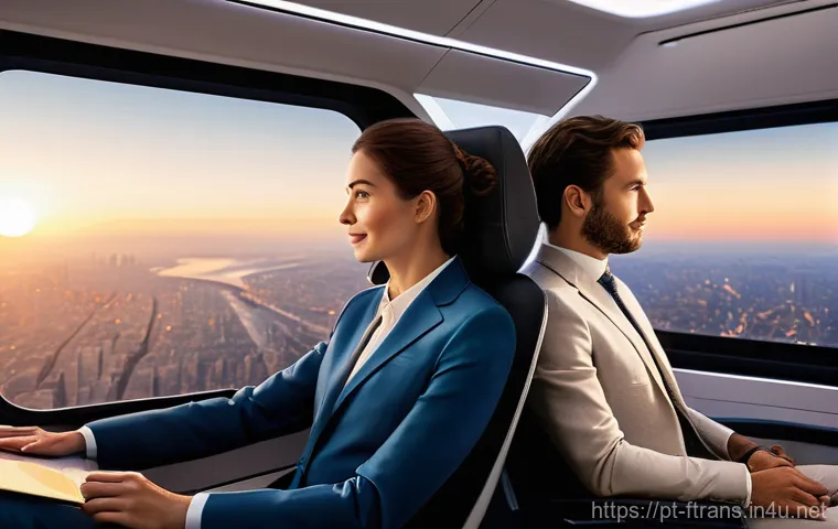 하늘을 나는 자동차 종류 - **Prompt 1: Serene Urban Air Commute**
"A wide-angle shot from inside a luxurious, spacious eVTO...