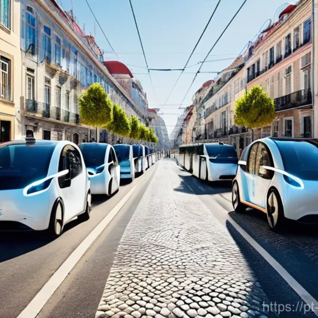 차세대 운송 수단 - **Prompt:** A vibrant, futuristic cityscape of Lisbon, Portugal, bathed in the warm glow of late aft...