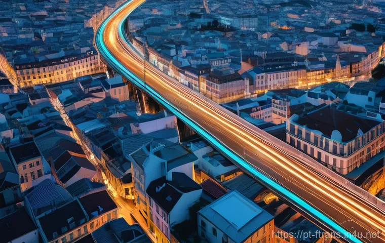 디지털 트윈 스마트 교통 - **Prompt:** A high-angle, futuristic cityscape of a Portuguese city like Lisbon or Porto, showcasing...