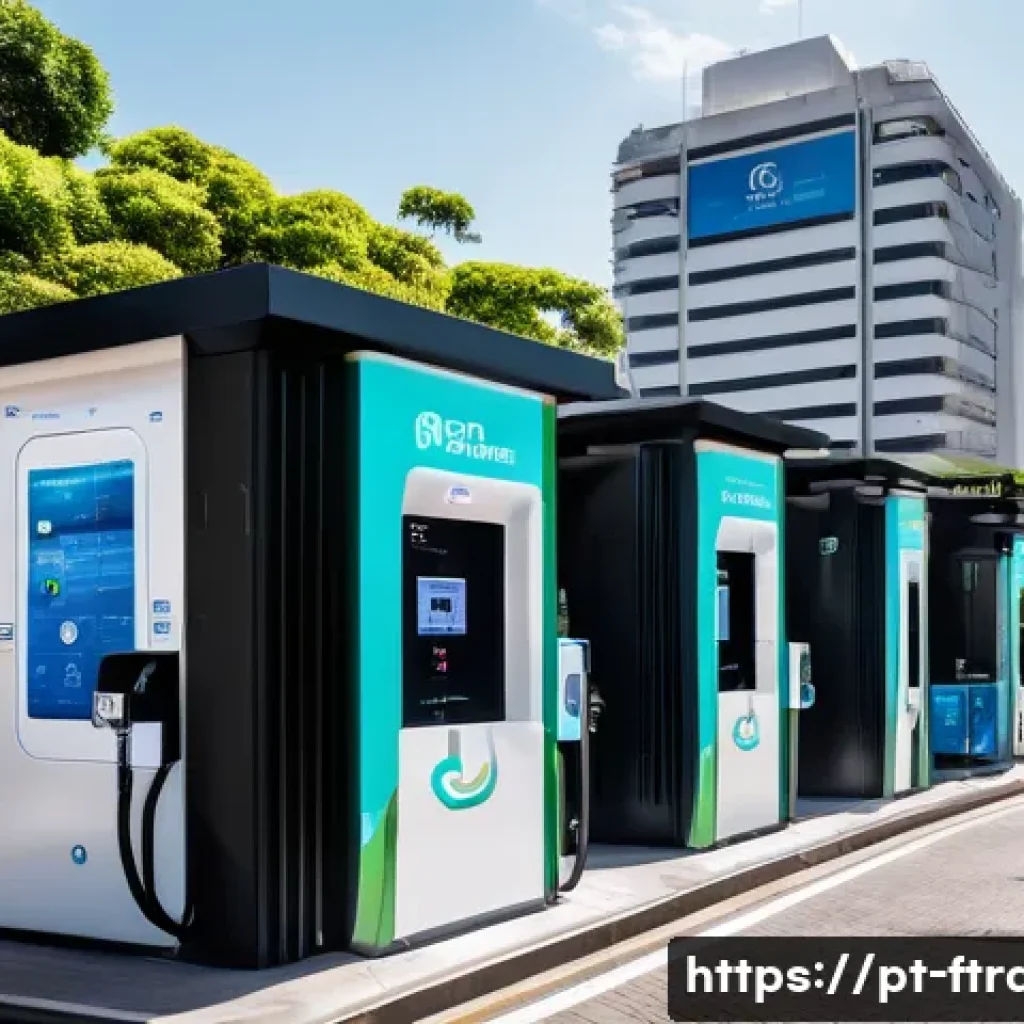 수소차 충전소 위치 - A modern hydrogen refueling station located in the heart of S&atilde;o Paulo city, featuring sleek, futuris...
