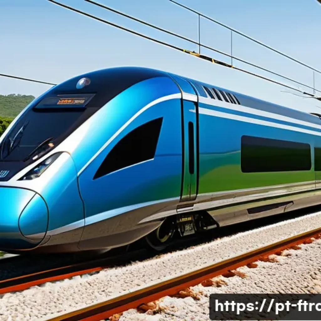 고속철도 시속 - A sleek, modern high-speed train with an elongated, rounded nose designed for aerodynamic efficiency...