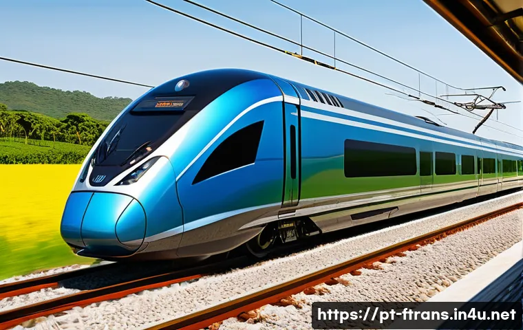 고속철도 시속 - A sleek, modern high-speed train with an elongated, rounded nose designed for aerodynamic efficiency...