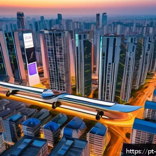 Home 32 플라잉 택시 교통 시스템 - A futuristic urban skyline of São Paulo at dusk, featuring multiple electric vertical takeoff and la...